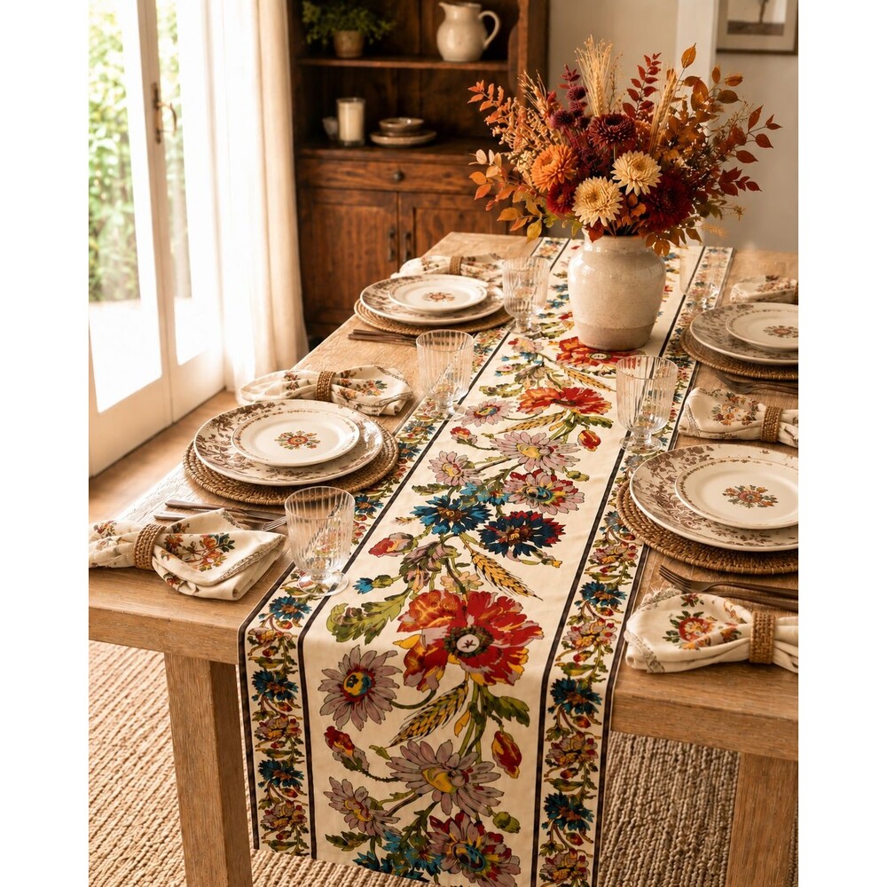 April Cornell Wildflower Table Runner 18x108 Floral Cotton French Country Garden